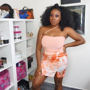 PRETTY LITTLE THING ORANGE & WHITE SATIN SKIRT